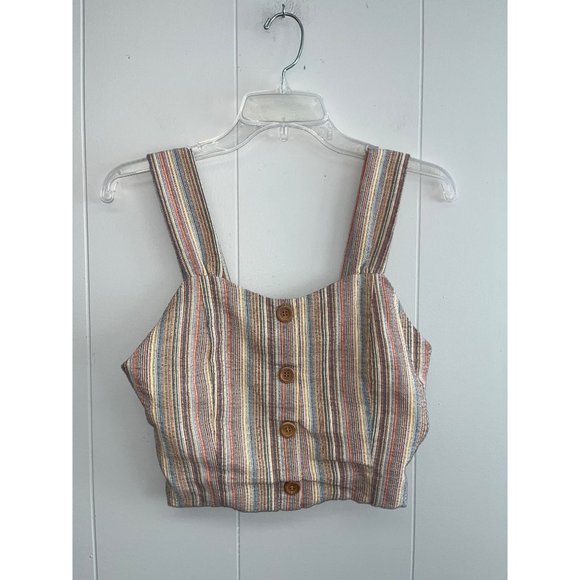 Paper‎ Crane Striped Faux Button Front Cropped Top Size Medium - Picture 1 of 5